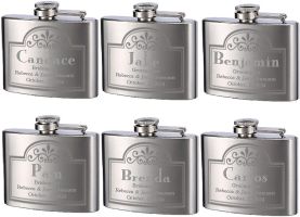 6 PK of 4oz Personalized Engraved Custom Hip Flask