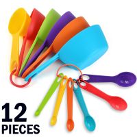 Multi-Color Measuring Cups And Spoons 12 Piece Set Plastic Cooking Kitchen Tools