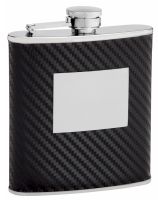 Faux Carbon Fiber Hip Flask Holding 6 oz - Pocket Size, Stainless Steel, Rustproof, Screw-On Cap - Black Finish Perfect for Engraving