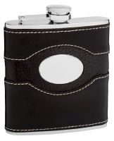 Genuine Black Leather Hip Flask Holding 6 oz - Pocket Size, Stainless Steel, Rustproof, Screw-On Cap