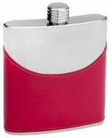 Faux Leather Hip Flask Holding 6 oz - Pocket Size, Stainless Steel, Rustproof, Screw-On Cap - Pink Finish Perfect for Engraving