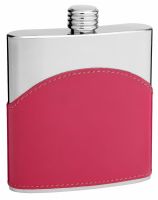 Faux Leather Hip Flask Holding 6 oz - Pocket Size, Stainless Steel, Rustproof, Screw-On Cap - Pink Finish - Perfect for Engraving