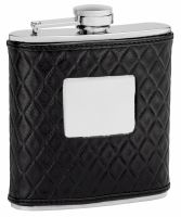 Genuine Cow Leather Hip Flask Holding 6 oz - Quilted Pattern Design - Pocket Size, Stainless Steel, Rustproof, Screw-On Cap