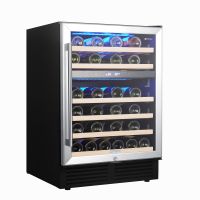 24 inch 46 Bottle Wine Cooler Cabinet Beverage Fridge Small Wine Cellar Soda Beer Counter Top Bar Quiet Operation Compressor Freestanding Clear Glass