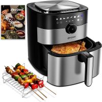 Air Fryer, Family Electric Oilless Hot Air Fryer Oven, Oilless Stainless Steel Oven with Non-Stick Basket and Rack, Touch Screen and Knob, 8 Preset Mo