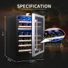 24 inch 46 Bottle Wine Cooler Cabinet Beverage Fridge Small Wine Cellar Soda Beer Counter Top Bar Quiet Operation Compressor Freestanding Clear Glass