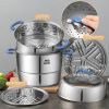 ASD, Three-layer multi-bottom stainless steel steamer, Heightened, Large capacity, No smell, Easy to store, 32cm