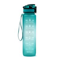 1L Tritan Water Bottle With Time Marker Bounce Cover Motivational Water Bottle Cycling Leakproof Cup For Sports Fitness Bottles (Option: Green gradient-1L)