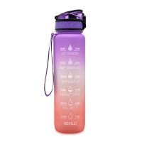 1L Tritan Water Bottle With Time Marker Bounce Cover Motivational Water Bottle Cycling Leakproof Cup For Sports Fitness Bottles (Option: Purple orange gradient-1L)