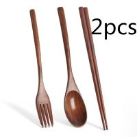 Long Handle Couple Spoon Chopsticks Portable Tableware (Option: Brown-2PCS)