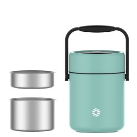 Healter 1.6 Litres Vacuum Insulated Food Flasks for Hot Food, 1600ml Stainless Steel Thermal Soup Container/ Food Jar with 2 inner boxes for Adult, Gr (Color: Green)