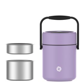 Healter 1.6 Litres Vacuum Insulated Food Flasks for Hot Food, 1600ml Stainless Steel Thermal Soup Container/ Food Jar with 2 inner boxes for Adult, Gr (Color: Purple)