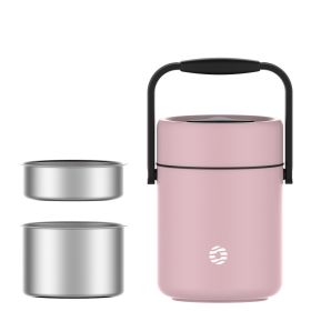 Healter 1.6 Litres Vacuum Insulated Food Flasks for Hot Food, 1600ml Stainless Steel Thermal Soup Container/ Food Jar with 2 inner boxes for Adult, Gr (Color: Pink)